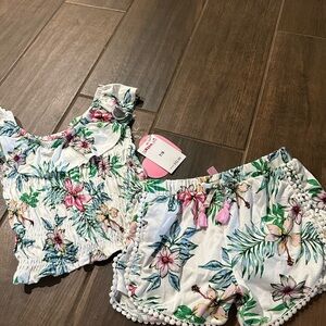 1st Kiss Floral Kids Matching Set - White and Pink